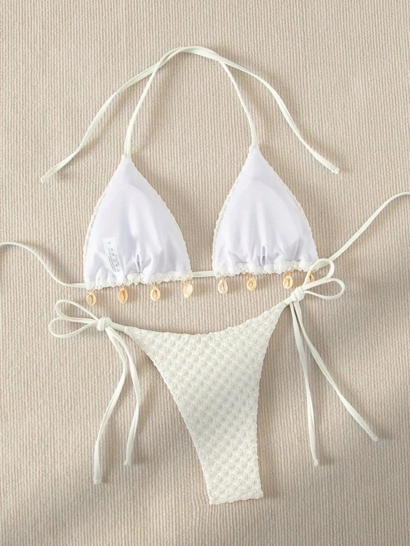 DEKA Tie Side Thong Swimwear New Sexy Bikini Set White Shell Designer Swimsuit Halter Push Up Micro Bikinis Summer Bathing