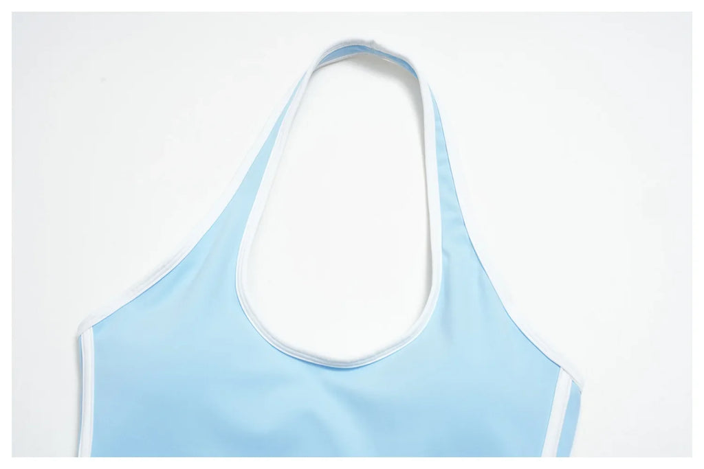 Naked Color Contrast Yoga Sets Women Hanging Neck Sports Vest Gym Clothes Breathable High Waist Shorts Fitness Suits Tracksuit