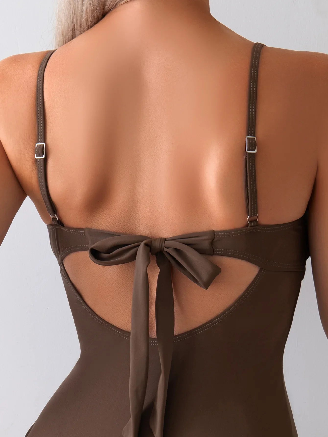 Vintage Coffee Swimwear Women 2026 Pearls Strap Hollow Out Metal Diamond Tummy Control One Piece Swimsuit Beach Bathing Suits