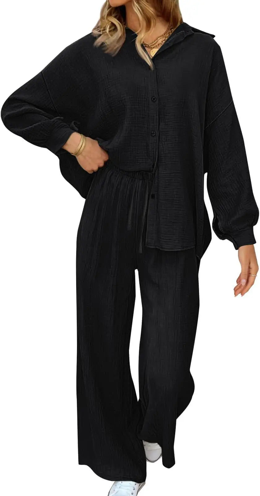 2026 Spring and Summer Casual Suit New Fashion Suit Loose Casual Top Wide Leg Pants Two-piece Set for Women