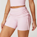 Women's Yoga Pants Summer Folding Drawstring High Waisted Nude Tight Sports Shorts Breathable Tummy Control Workout Leggings