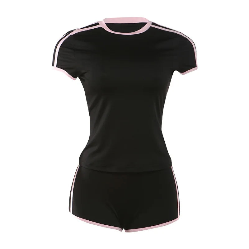 2026 New Women's Sexy Hot Girl Slim Fit Crop Top Shorts Set Solid Color Block High Waist Shorts Two Piece Outfit