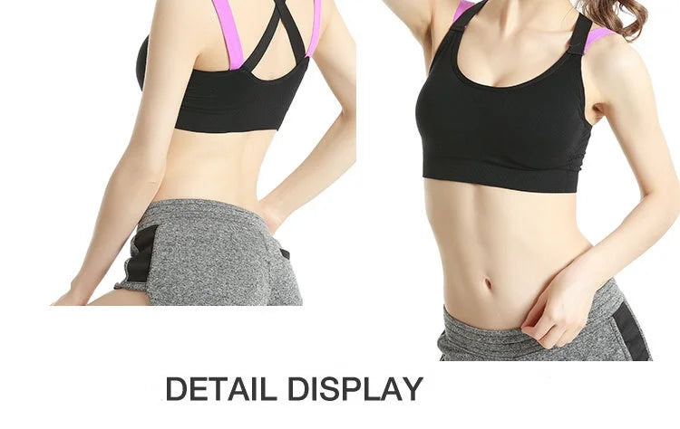 Sports Bra Women Patchwork Cross Back Straps Jogging Gym Crop Top Female Tops Fitness Yoga Shockproof Vest Sport Bras for Women