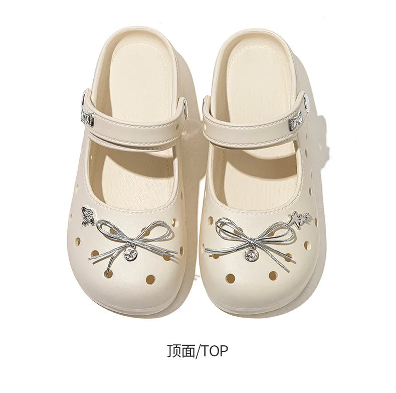 Cute DIY Bow Knot Indoor Street Slippers For Women Fashion Clogs Female Summer Shoes Soft EVA Anti-slip Ladies Home Beach Slides