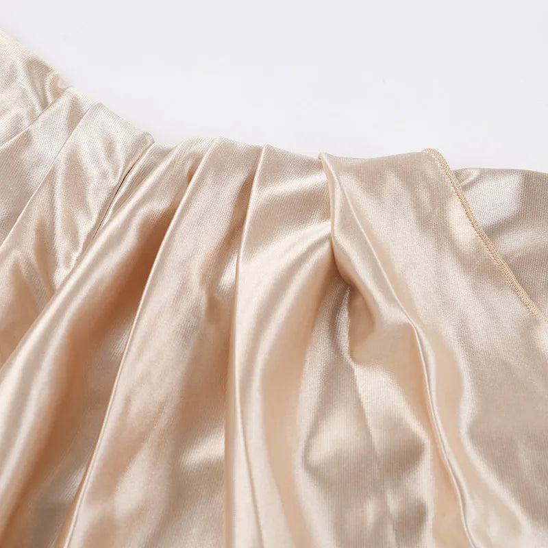 Elegant Satin Solid Color Off-Shoulder Women's Long Dress Sexy High-Waisted Flim Slit Pleated Dress for Lady Party Wedding