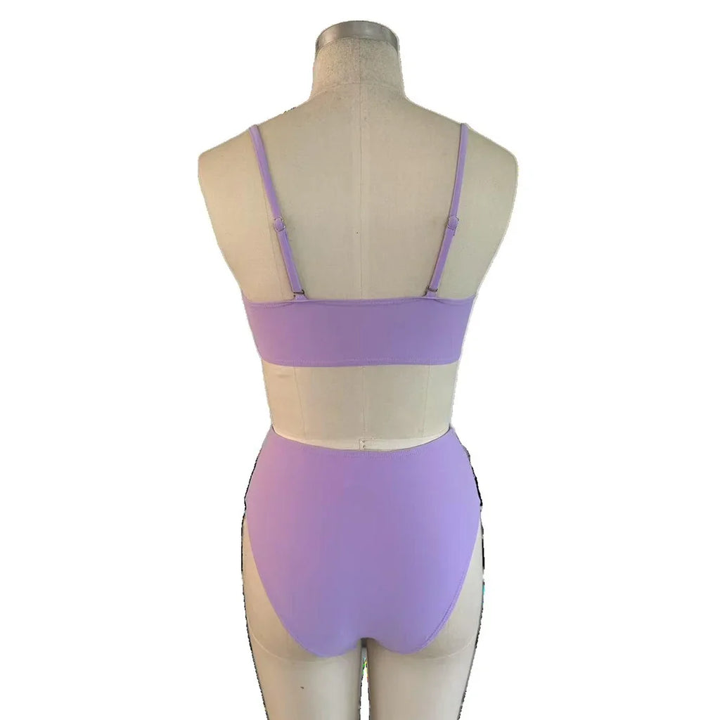 S - XXL Wrinkled Underwire Female Swimsuit High Waist Bikini Women Swimwear Two-Pieces Bikini Set Bather Bathing Suit Swim V7441
