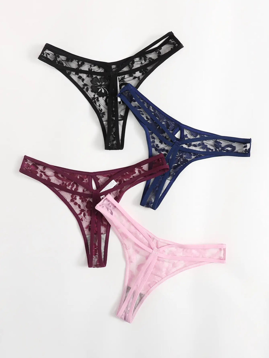 Sexy Hollow Out Thong Woman Colorful Lace Panties Pink Wine Red Black Blue 4 Pieces C864