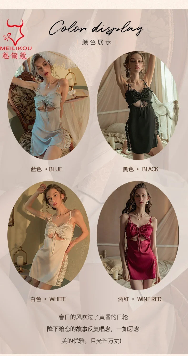 TJ large size sexy suspender skirt women's home nightgown
