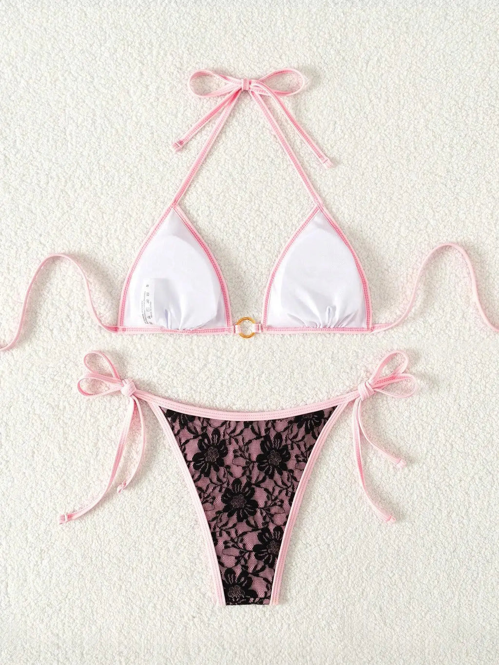 Embroidery Mesh Lace Halter High Cut Bikini Female Swimsuit Women Swimwear Two-pieces Bikini Set Bather Bathing Suit Swim Beach