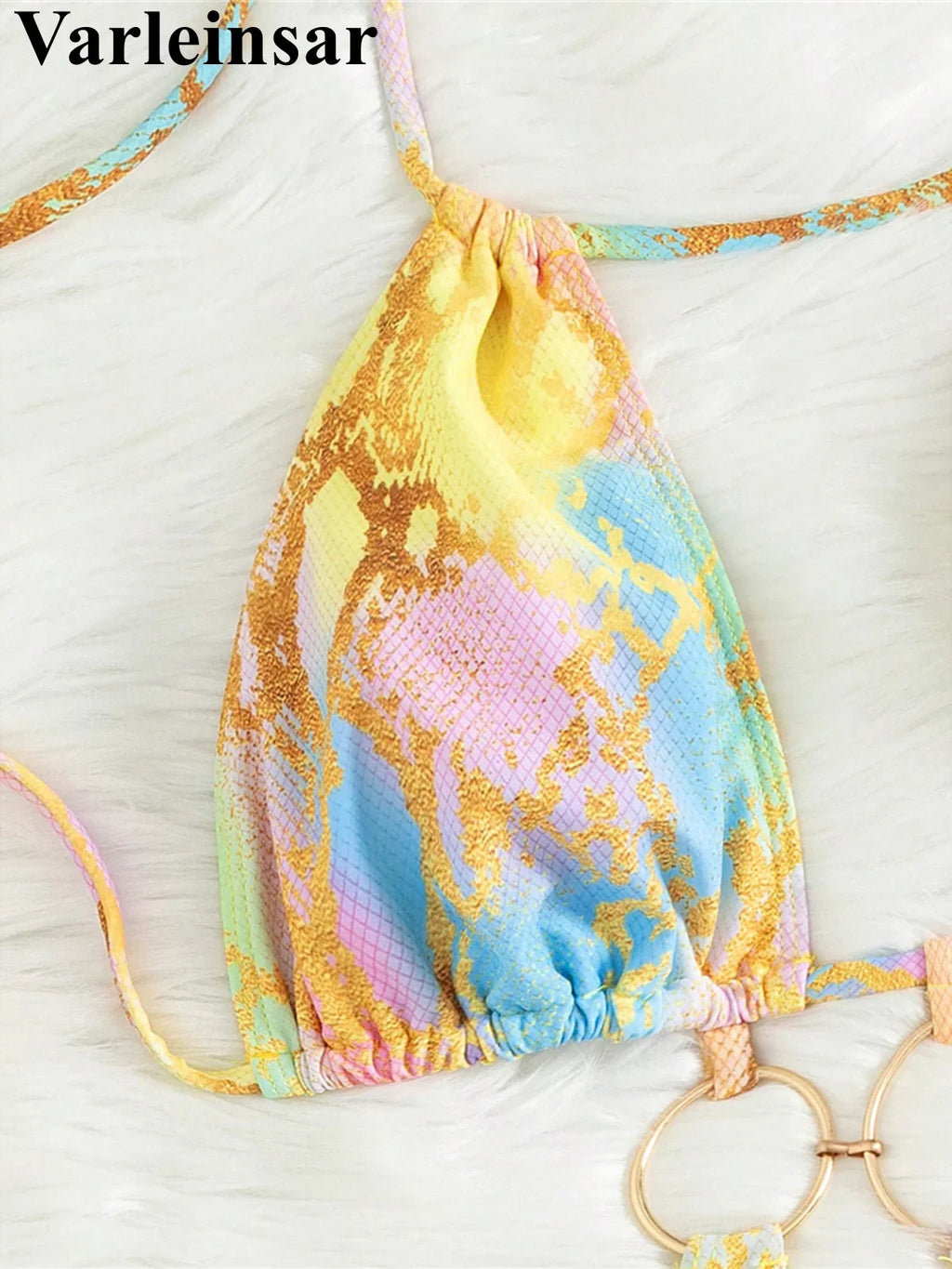 S - XL Printed Halter Metal Rings One Piece Swimsuit Women Swimwear Female Monokini High Leg Cut Bather Bathing Suit Swim V7721