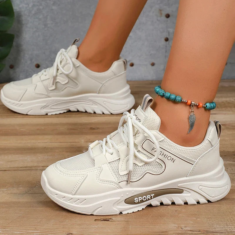 Fashion Lace Up Platform Sneaker Women Comfy Mesh Breathable Running Walking Shoes Woman Non Slip Thick Bottom Vulcanized Shoes