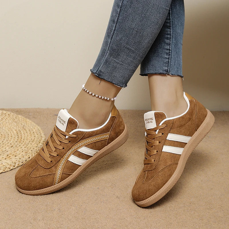 Plus Size 42 Flock Flat Sneakers for Women 2026 Fashion Anti Slip Lace Up Tennis Shoes Woman Platform German Training Shoes