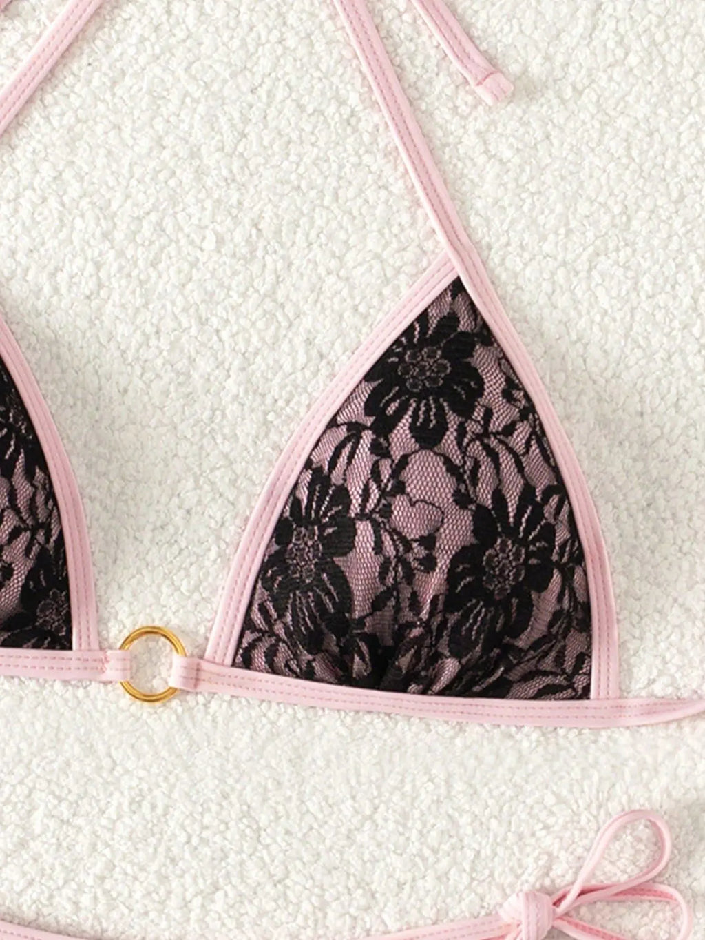Embroidery Mesh Lace Halter High Cut Bikini Female Swimsuit Women Swimwear Two-pieces Bikini Set Bather Bathing Suit Swim Beach