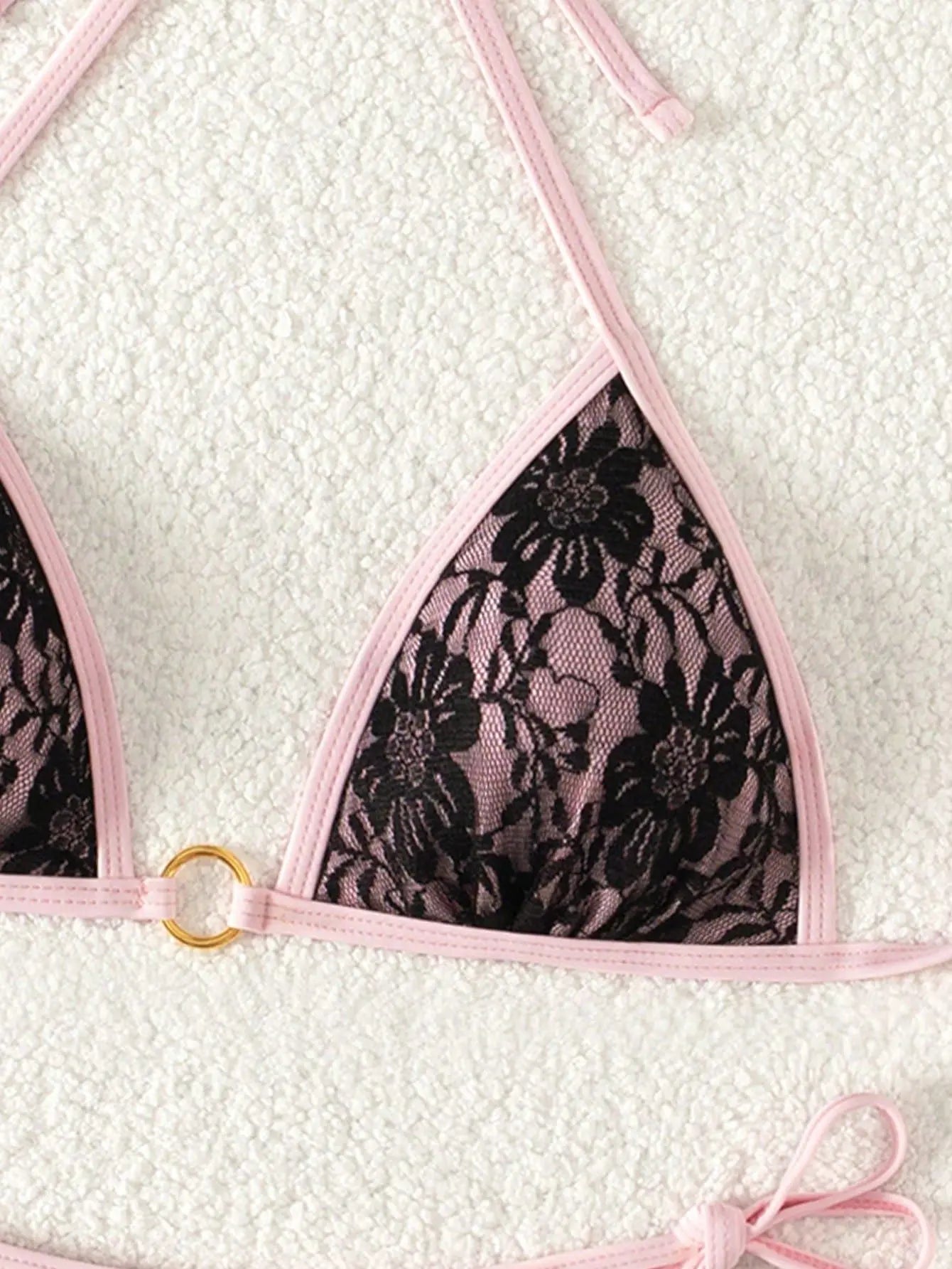 Embroidery Mesh Lace Halter Bikini Female Swimsuit Women Swimwear Two-pieces Bikini Set High Cut Bathing Suit Swim Beach Wear