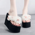 2025 New Beach Flip Flops For Women Summer Wedges Shoes Bohemian Flower Slippers Girls Sexy High Heels Street Platform Sandals