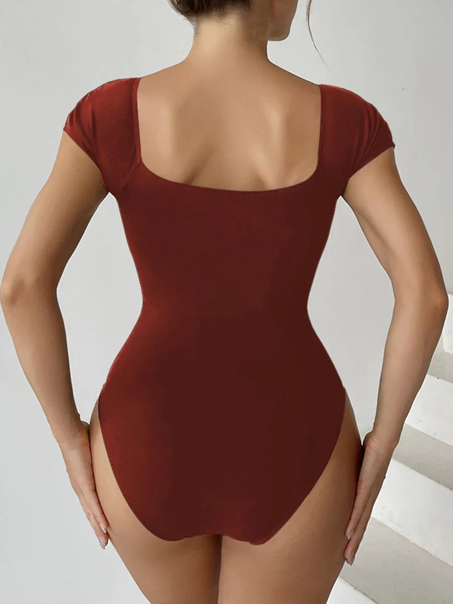 2026 Short Sleeve Swimsuit Women One Piece Solid Swimwear Female Zipper Bathers Bathing Swimming Suit Summer Beachwear Bodysuit