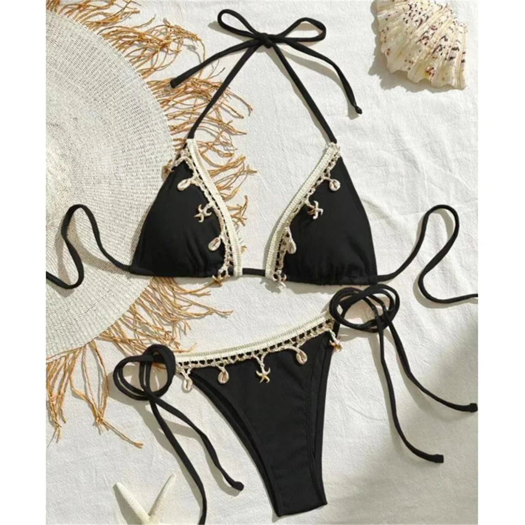 New Splicing Halter Strappy Brazilian Bikini Women Swimwear Female Swimsuit Two-Pieces Bikini Set Bather Bathing Suit Swim V6024