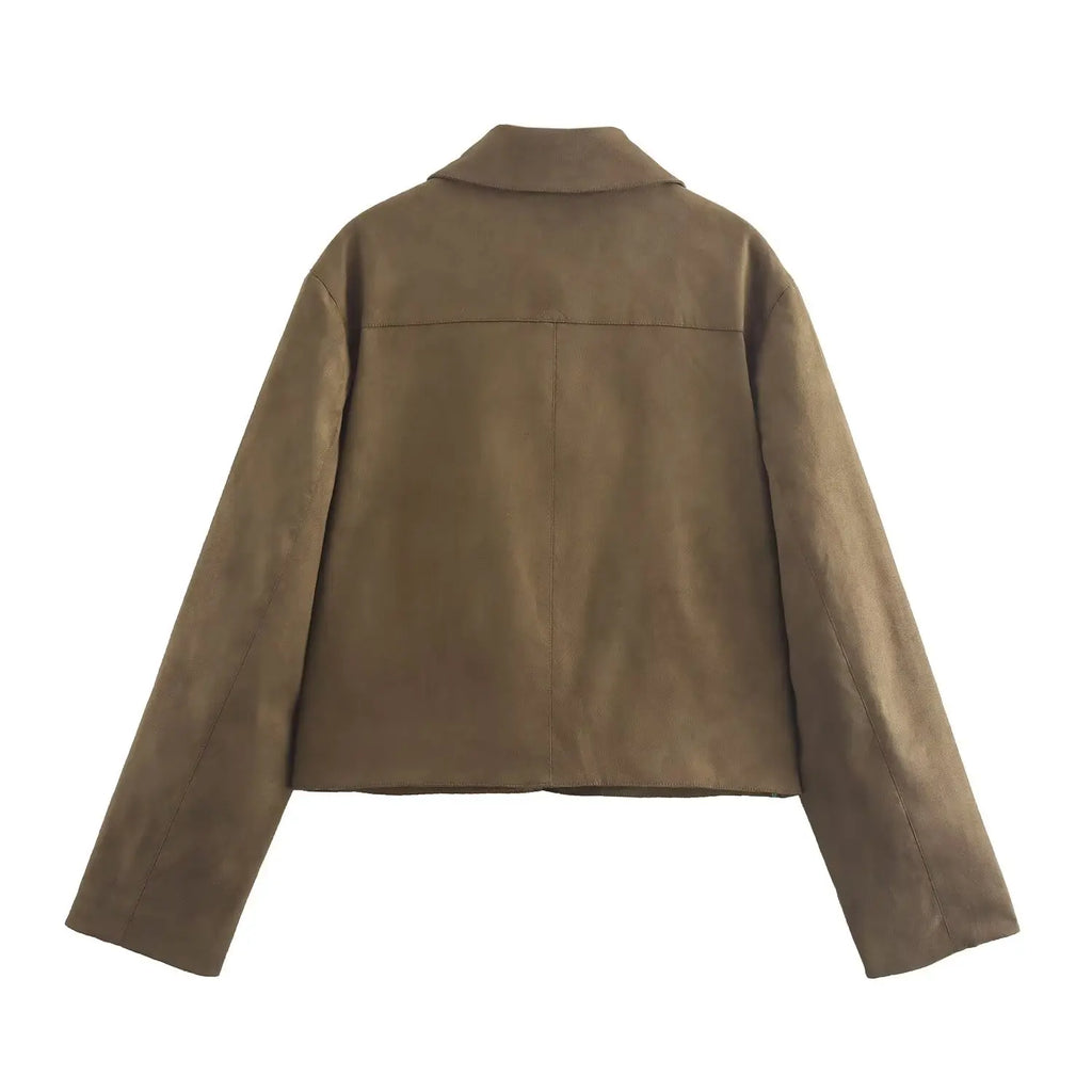 Foridol Casual Brown Jacket Women Autumn Winter Loose Short Buttons Coat Suede New Fashion Jacket Femme Veste