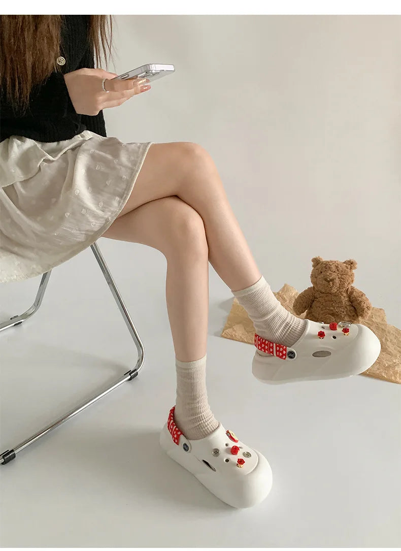 Women Fashion Clogs Indoor Street Slippers Cute DIY Apple Summer Autumn Platform Shoes Soft EVA Female Daily Walking Sandals