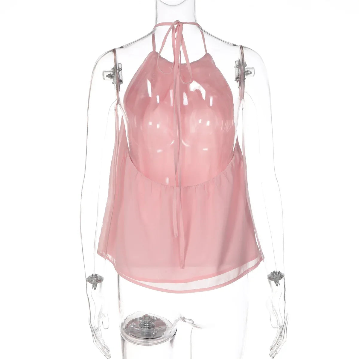 FDYOUI Women's Halter Off Shoulder Camisoles 2026 Summer Sexy Lace-up Backless Pink Tank Top Girls Loose Solid Tops Streetwear