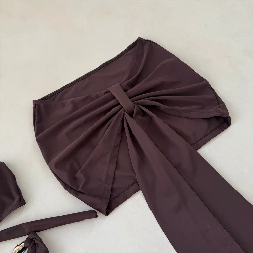 3PCS With Skirt Halter Metal Ring Bikini Female Swimsuit Women Swimwear Three-pieces Bikini set Bather Bathing Suit Swim K7157
