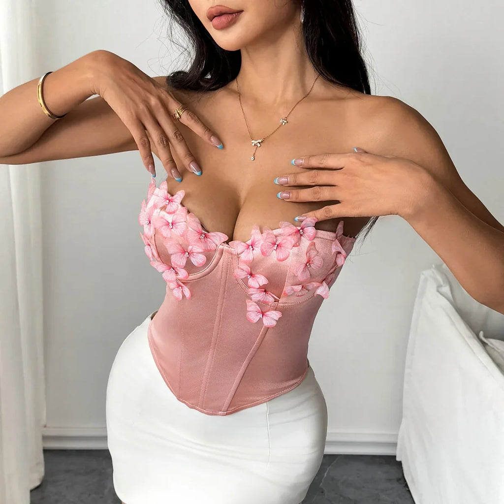 Hot girl's low-cut butterfly tube top rhombus underwired fishbone top
