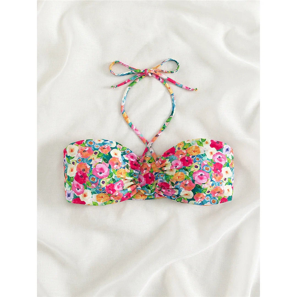 Sexy Floral Printed Halter Lace Up Bikini Female Swimsuit Women Swimwear Two-pieces Bikini set Bather Bathing Suit Swim K5026