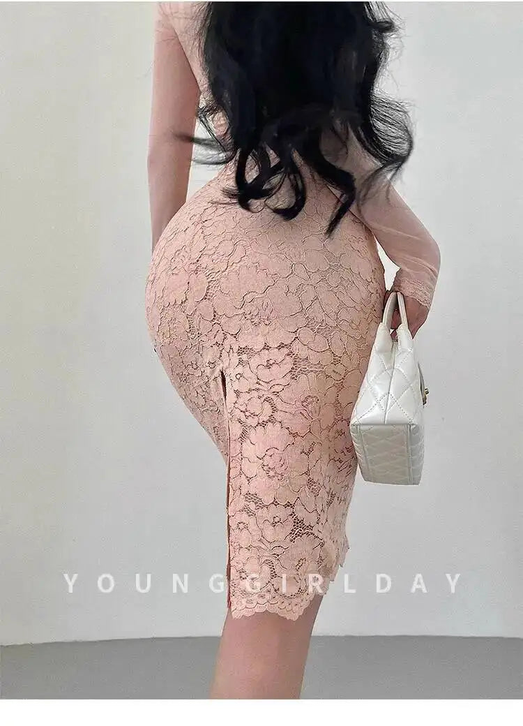Pure Desire Style High Waist Back Slit Lace Bodycon Midi Skirt Fashion Slim Women Long Skirts PNC2