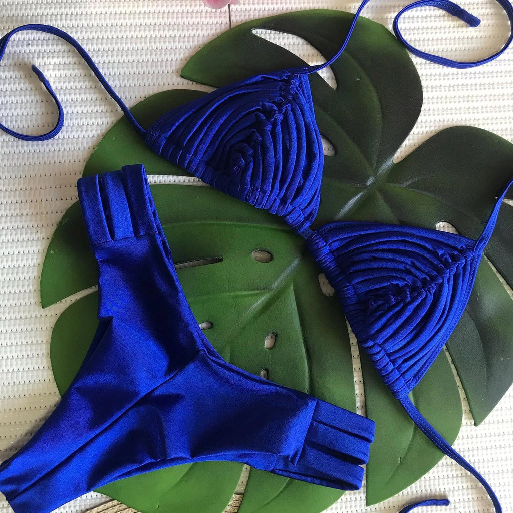New Bandage Stripes Brazilian Bikini Swimwear Women's Swimsuit Two Piece Set Female Sexy Lace up Mujer Beachwear Summer