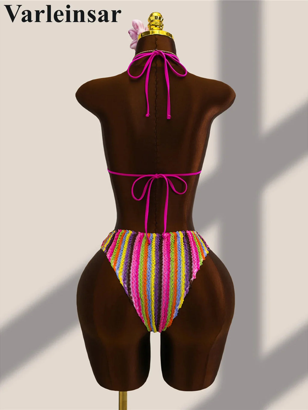 Striped Colorful Halter Cut Out One Piece Swimsuit Women Swimwear Female Monokini High Leg Cut Bather Bathing Suit Swim V8304