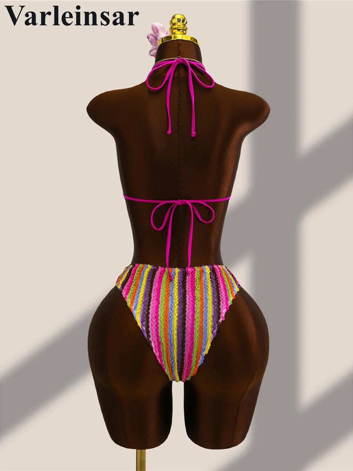 Striped Colorful Halter Cut Out One Piece Swimsuit Women Swimwear Female Monokini High Leg Cut Bather Bathing Suit Swim V8304