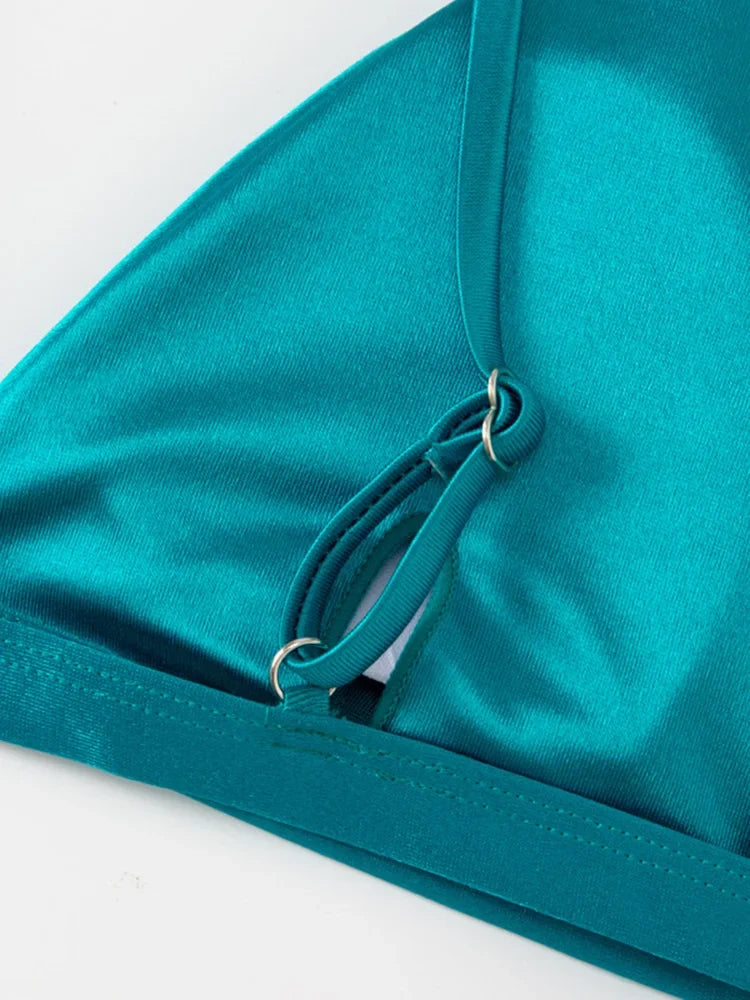 2025 Metallic Satin High Cut Brazilian Bikini Women Swimwear Female Swimsuit Two-pieces Bikini Set Bathing Suit Swim Beach Wear