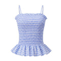 Summer Women Smocked Tank Tops Spaghetti Strap Plaid Ruffle Camisole Fashion Sleeveless Vest Shirts Streetwear