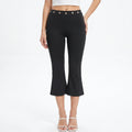 Womens Summer Cropped Pants Mid Rise Flare Trousers Stylish Casual Leg Pants with Silver Eyelet Capris
