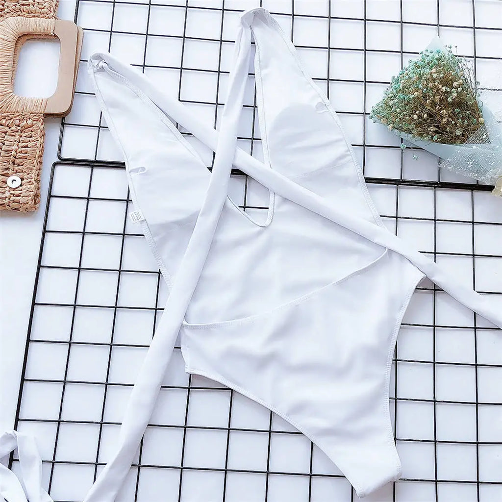 New Sexy Long Wrap Around Deep V One Piece Swimsuit Women Swimwear Female High Cut Monokini Bather Bathing Suit Swim Lady V1639B