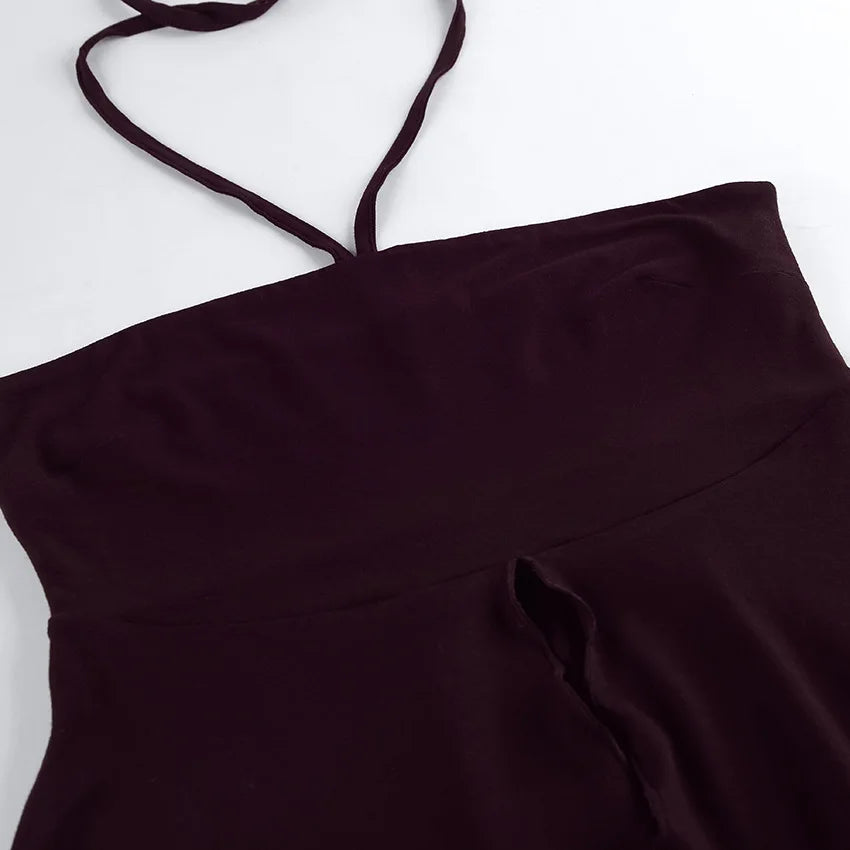 Phantasy Fashion Halter Crop top Fashion Brown Tank Top Women Sexy Split Camisole Lady Night Out Streetwear 2026 Summer Clothing