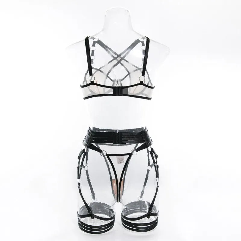 Toucheart Sexy Floral Embroidery Underwear Steel Ring Bra Lace Mesh Sexy Webbing Hollow Waistband Hanging Erotic Lingerie Suit