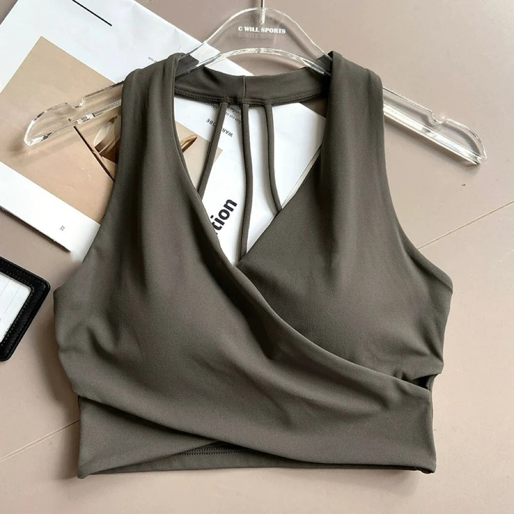 Women's Cross Back Sports Bra Shock Resistant Gathered Sexy Gym Running Bra Summer Yoga Vest Outdoor Comfortable Fitness Wear