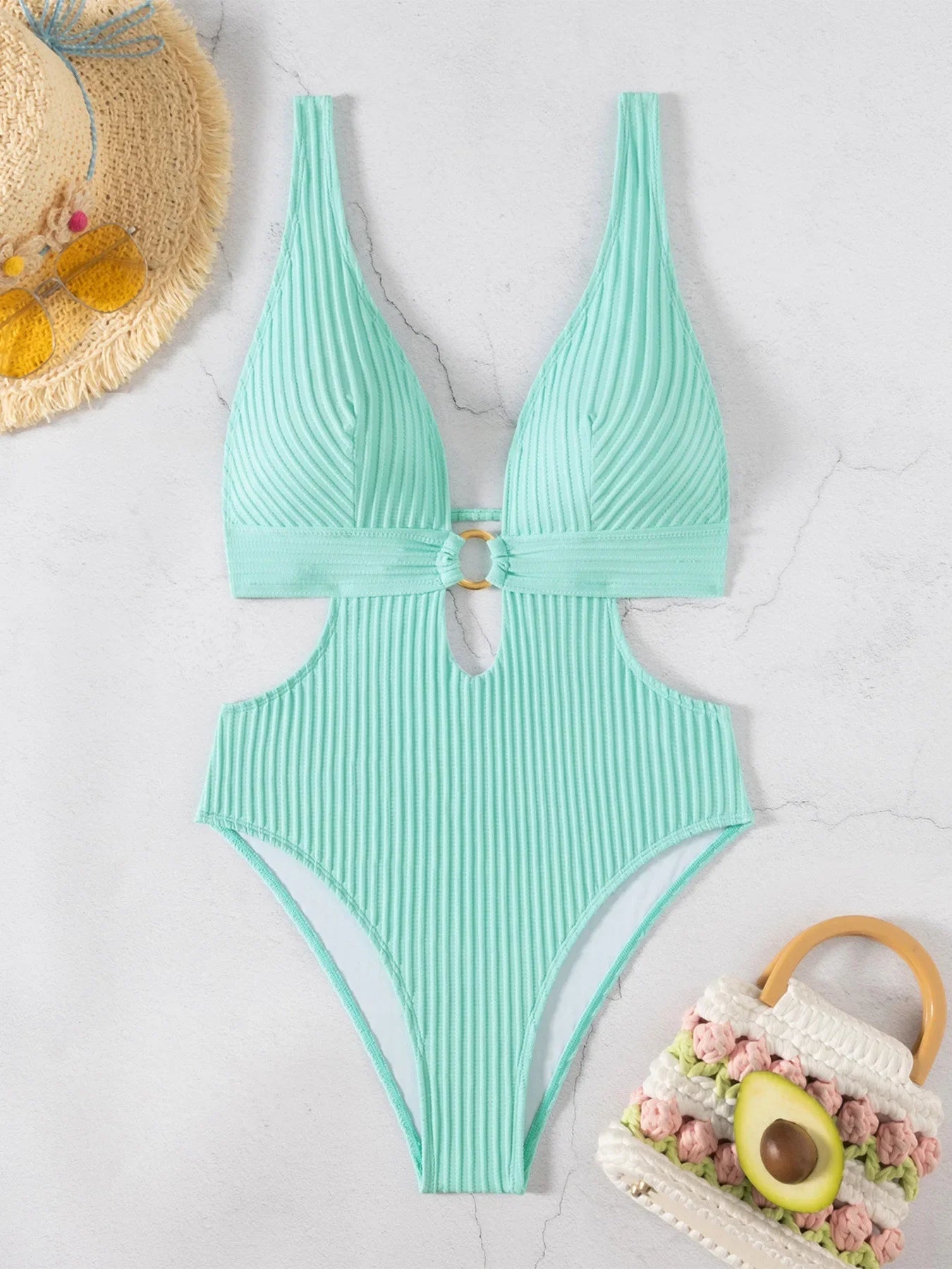 Deep V Neck Cut Out Women Swimwear One Piece Swimsuit Female High Leg Cut Monokini Bather Backless Bathing Suit Swim Beachwear