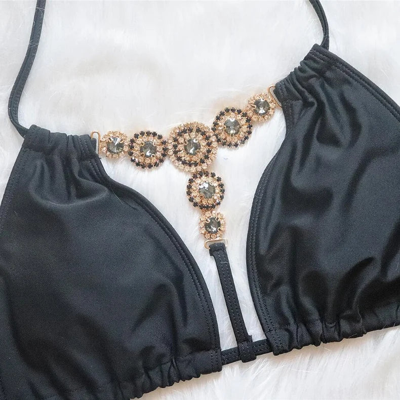 Bikini 2026 Sexy Bohemia Crystal Diamond Rhinestone Hollow Swimwear Swimsuit Women Solid Bikinis Set Bathing Suit Bikini Luxe