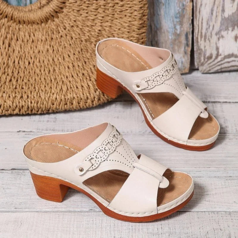 Summer Womens Low Wedge Sandals Thick Heel Fish Mouth Thick Sole Women's Slippers Fashionable Casual Leather Zapatillas De Mujer