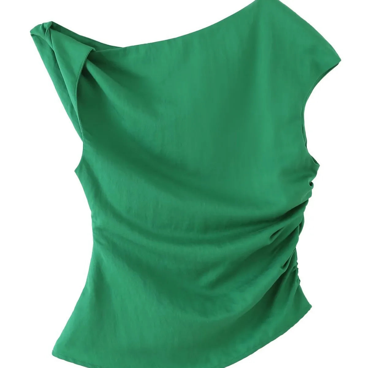 Women's Casual Slim-fit Top Ruched Design Green Ruched Sleeveless Top For Women One Shoulder Slim Fit Casual Summer Blouse 4WHE