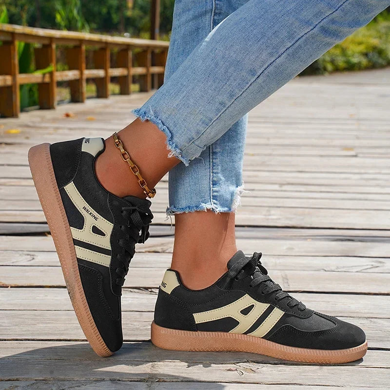 Mix Color Women's Autumn Sneakers Fashion Splicing Flat Heel Vulcanized Shoes Female Lace-Up Non-Slip Pu Leather Casual Shoes