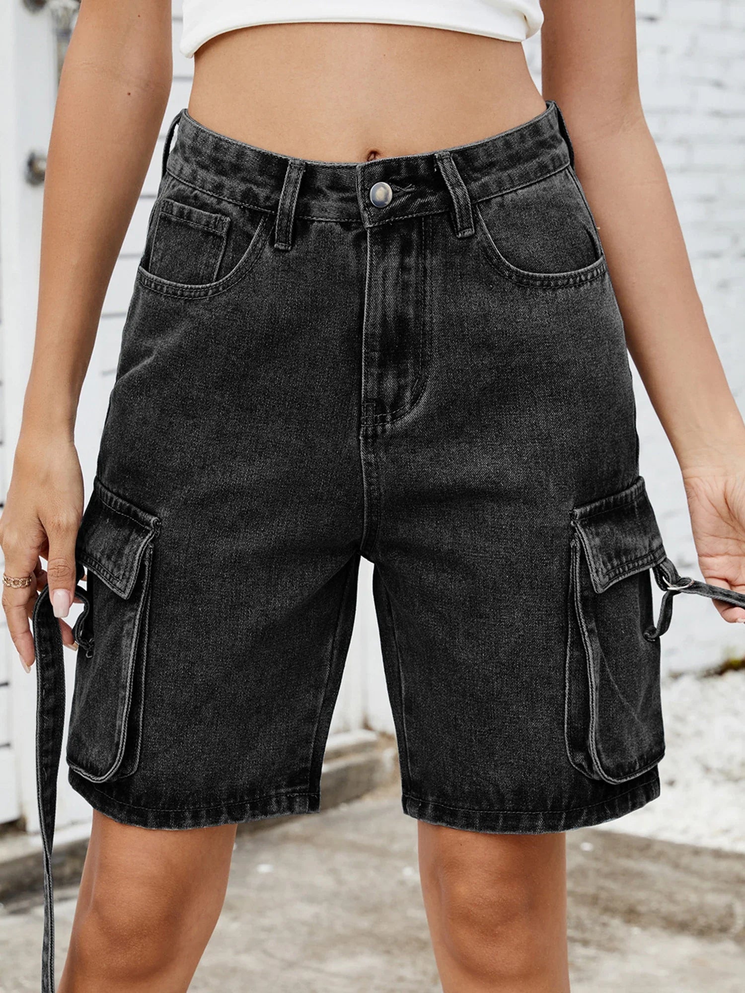 Women Cargo Denim Shorts Casual Summer Loose Solid Colors Jean Short Pants for Vacation Beach Club Streetwear