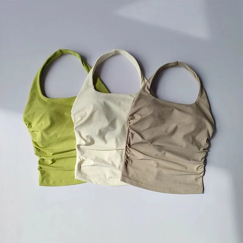 Women's small camisole hanging neck vest, gathering beautiful back yoga sports bra