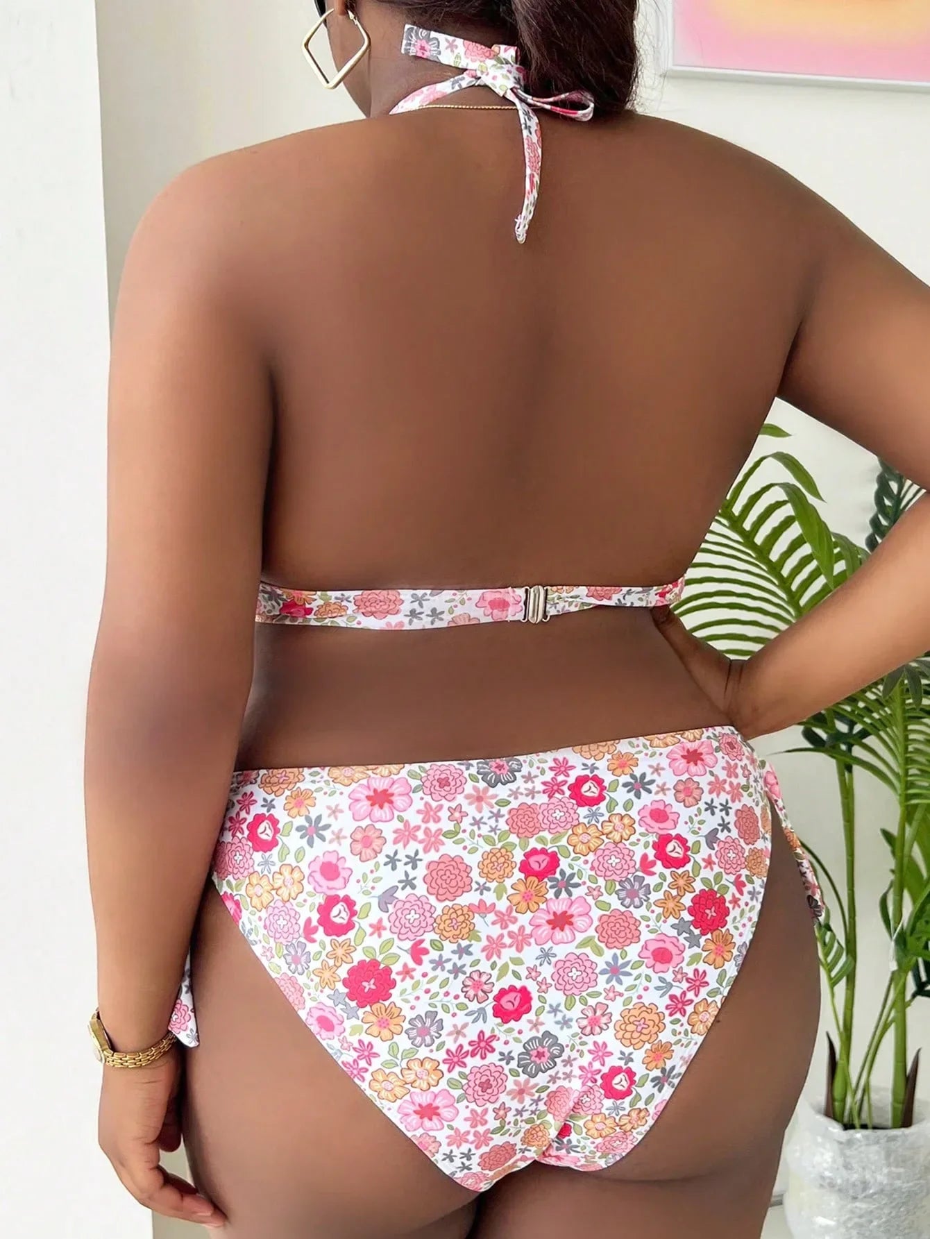 2026 Halter Push Up Bikini Large Plus Size Swimsuit Women High Waist Swimwear Female Printed Bathers Bathing Swimming Swim Suit