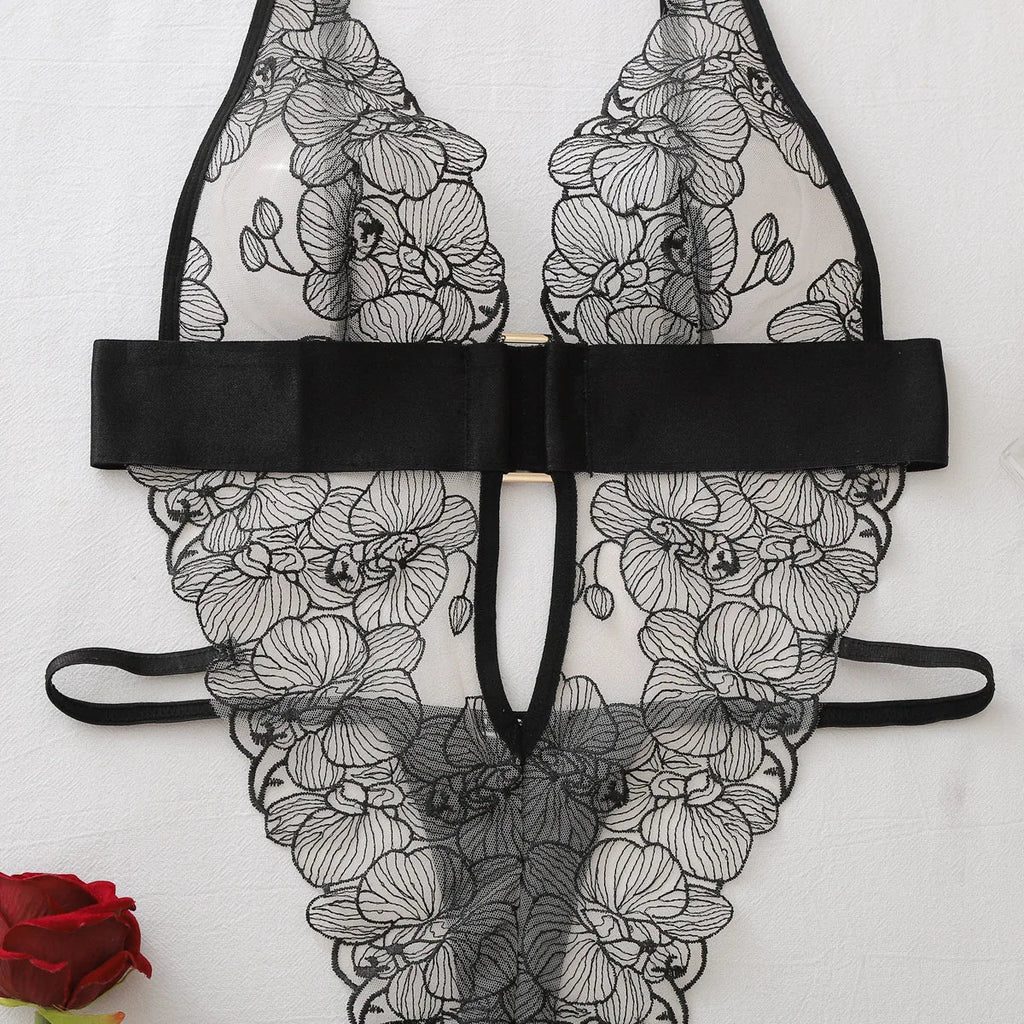Sexy One Piece Bodysuit Lace Hollow Out Jumpsuit Women Erotic Lingerie