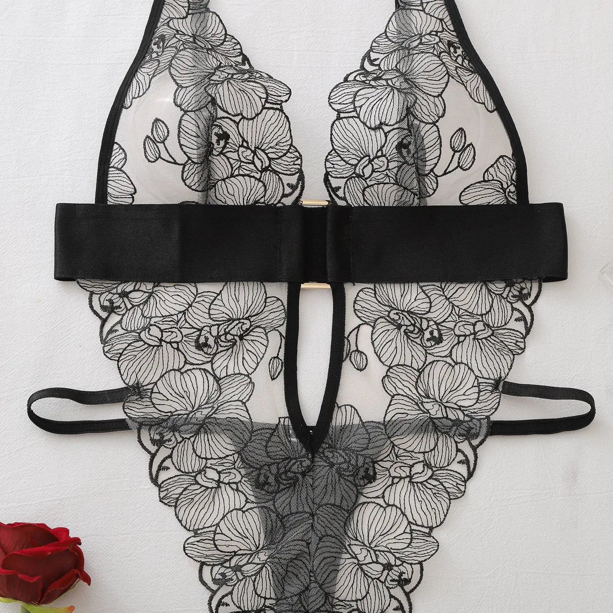 Sexy One Piece Bodysuit Lace Hollow Out Jumpsuit Women Erotic Lingerie