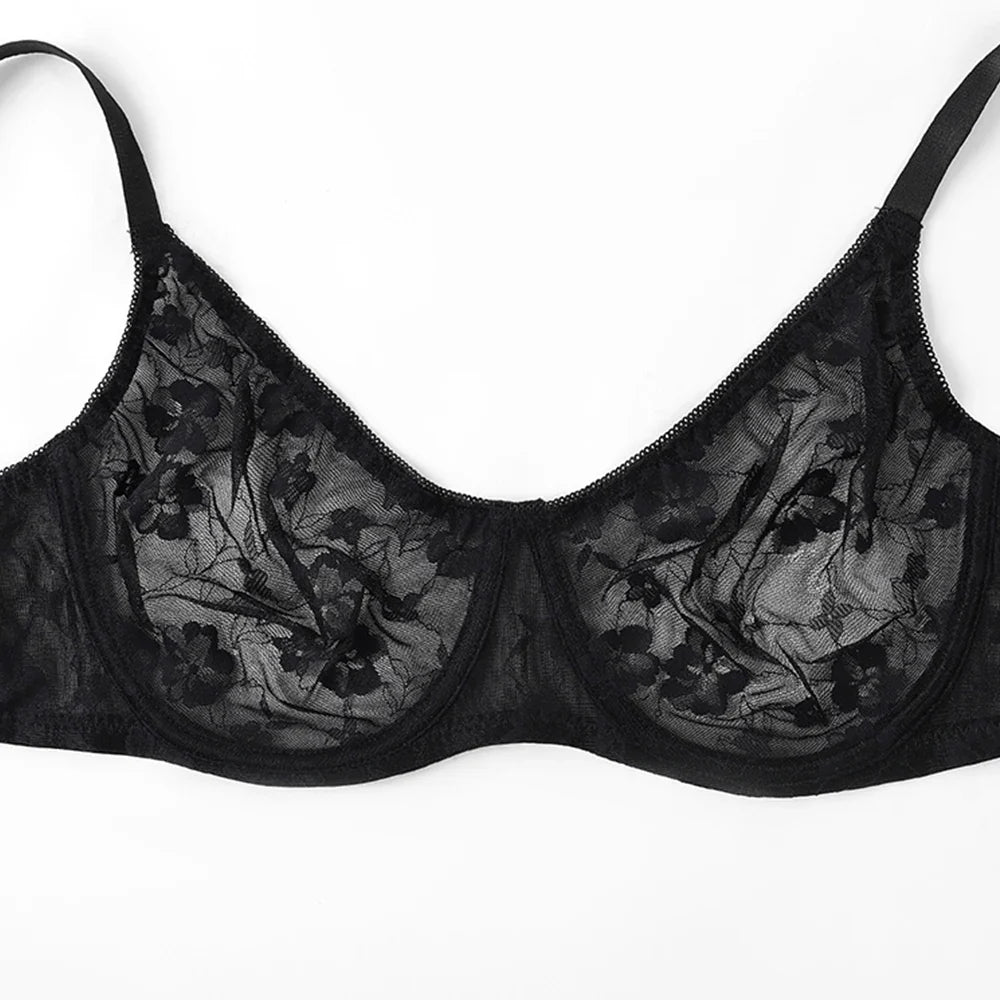 3 Pcs Women's Bra Elegant Retro Lace Sheer Unpadded Sexy Lingerie BH Tops Flower knitting Brassiere Underwire Plus Size Bras