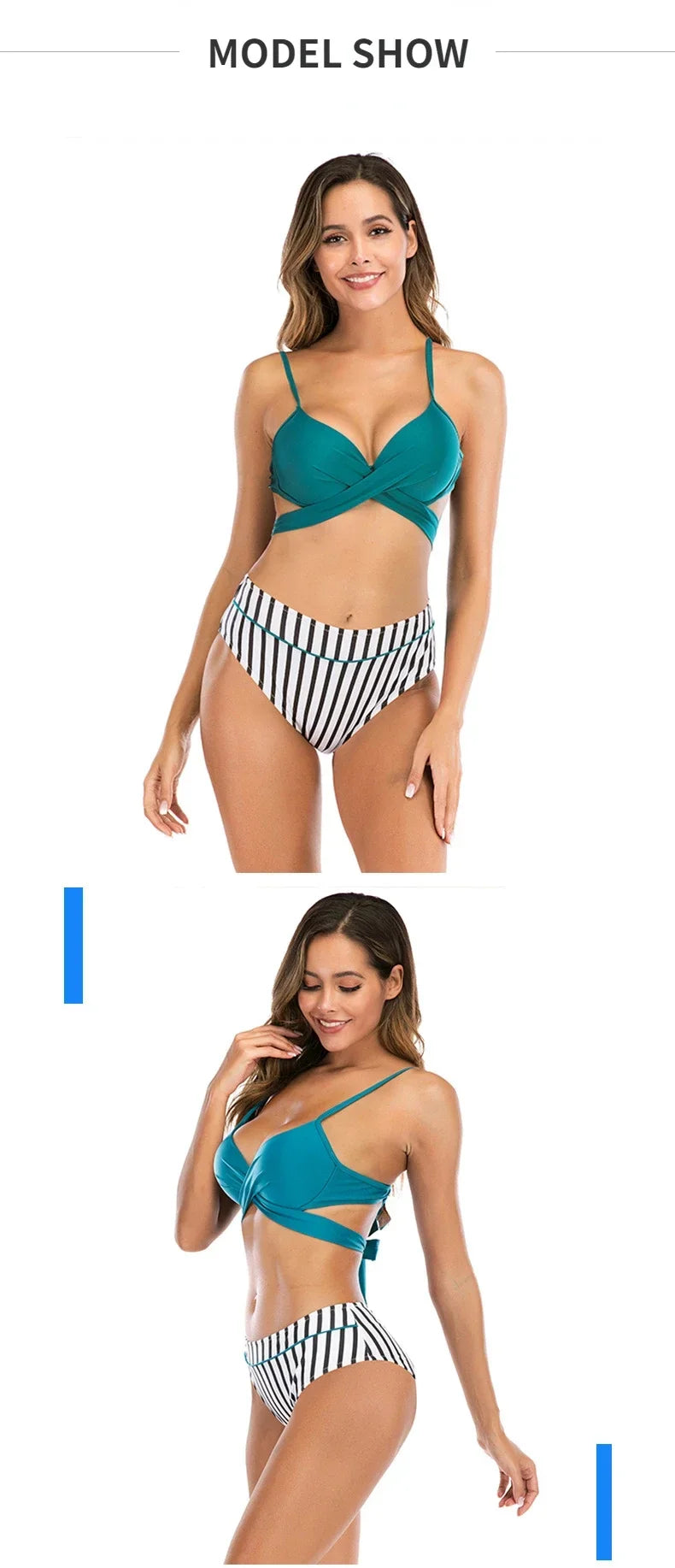 3 Colors Sexy Bikini Women Push Up Swimwear Swimsuit Striped Leaves Print Cross Straps Bowknot Backless High Waist Bikinis Set